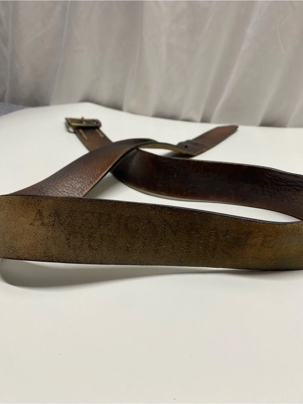 * vintage American Eagle Outfitters distressed brown leather belt brass 38”